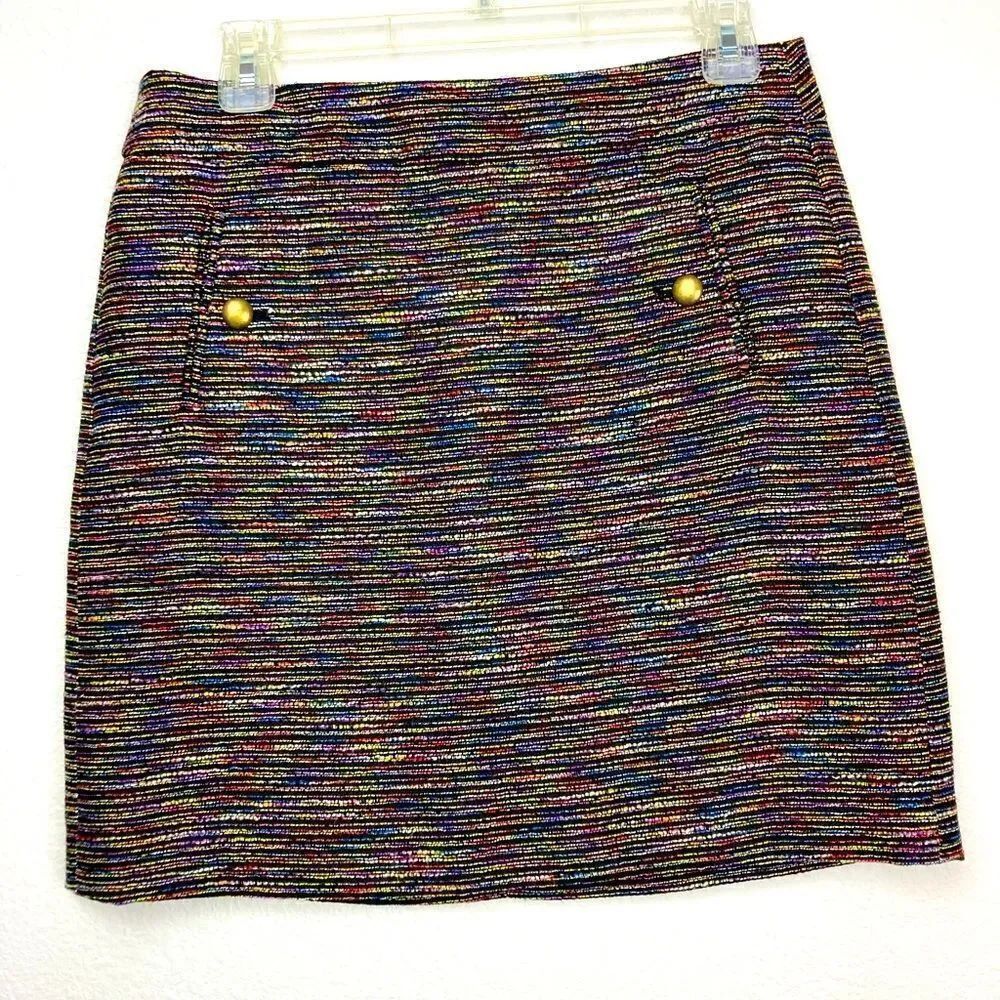 Loft multicolored mod party mini skirt w/ pockets gold hardware NWOT